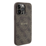 Apple iPhone 15 Pro Max Kılıf Guess Orjinal Lisanslı M-safe Şarj Özellikli PU Halkalı 4G Desenli Yazı Logolu Kapak