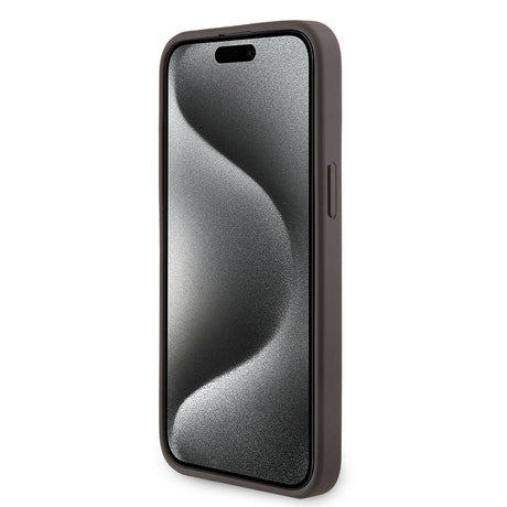 Apple iPhone 15 Pro Max Kılıf Guess Orjinal Lisanslı M-safe Şarj Özellikli PU Halkalı 4G Desenli Yazı Logolu Kapak