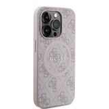 Apple iPhone 15 Pro Max Kılıf Guess Orjinal Lisanslı M-safe Şarj Özellikli PU Halkalı 4G Desenli Yazı Logolu Kapak