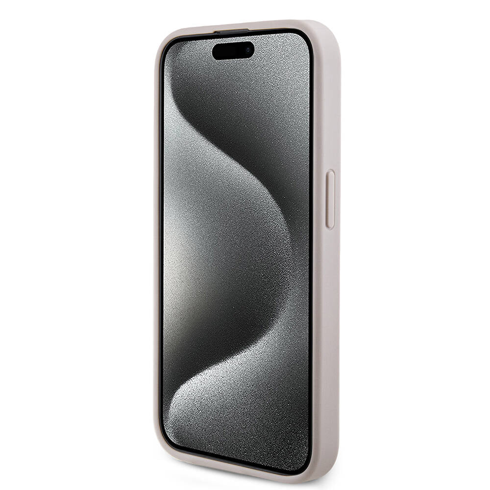 Apple iPhone 15 Pro Max Kılıf Guess Orjinal Lisanslı M-safe Şarj Özellikli PU Halkalı 4G Desenli Yazı Logolu Kapak
