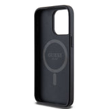 Apple iPhone 15 Pro Max Kılıf Guess Orjinal Lisanslı M-safe Şarj Özellikli PU Üçgen Logo 4G Desenli Kapak