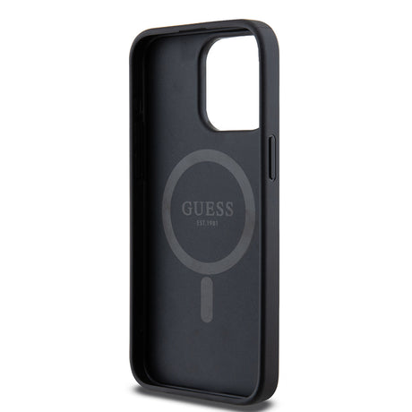 Apple iPhone 15 Pro Max Kılıf Guess Orjinal Lisanslı M-safe Şarj Özellikli PU Üçgen Logo 4G Desenli Kapak