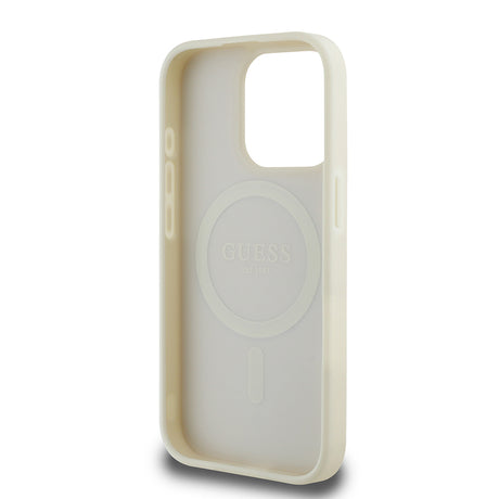 Apple iPhone 15 Pro Max Kılıf Guess Orjinal Lisanslı M-safe Şarj Özellikli Sıcak Baskılı Üçgen Logolu PU Deri Peony Kapak