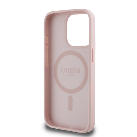 Apple iPhone 15 Pro Max Kılıf Guess Orjinal Lisanslı M-safe Şarj Özellikli Sıcak Baskılı Üçgen Logolu PU Deri Peony Kapak