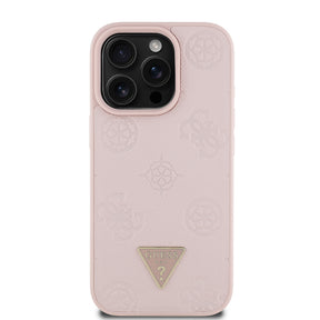 Apple iPhone 15 Pro Max Kılıf Guess Orjinal Lisanslı M-safe Şarj Özellikli Sıcak Baskılı Üçgen Logolu PU Deri Peony Kapak