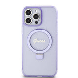 Apple iPhone 15 Pro Max Kılıf Guess Orjinal Lisanslı M-safe Şarj Özellikli Simli Arka Yüzey Ring Standlı Kapak