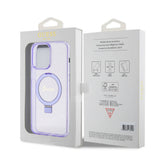Apple iPhone 15 Pro Max Kılıf Guess Orjinal Lisanslı M-safe Şarj Özellikli Simli Arka Yüzey Ring Standlı Kapak