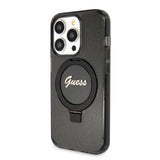 Apple iPhone 15 Pro Max Kılıf Guess Orjinal Lisanslı M-safe Şarj Özellikli Simli Arka Yüzey Ring Standlı Kapak
