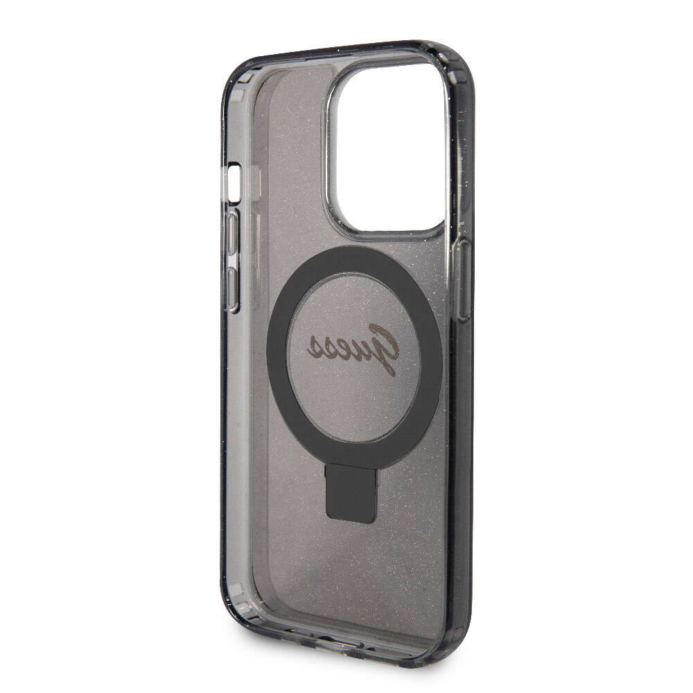 Apple iPhone 15 Pro Max Kılıf Guess Orjinal Lisanslı M-safe Şarj Özellikli Simli Arka Yüzey Ring Standlı Kapak