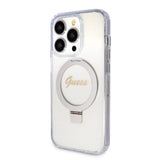 Apple iPhone 15 Pro Max Kılıf Guess Orjinal Lisanslı M-safe Şarj Özellikli Simli Arka Yüzey Ring Standlı Kapak