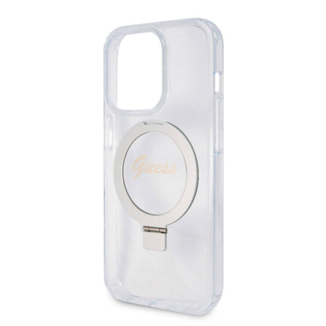 Apple iPhone 15 Pro Max Kılıf Guess Orjinal Lisanslı M-safe Şarj Özellikli Simli Arka Yüzey Ring Standlı Kapak