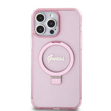 Apple iPhone 15 Pro Max Kılıf Guess Orjinal Lisanslı M-safe Şarj Özellikli Simli Arka Yüzey Ring Standlı Kapak