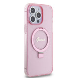 Apple iPhone 15 Pro Max Kılıf Guess Orjinal Lisanslı M-safe Şarj Özellikli Simli Arka Yüzey Ring Standlı Kapak