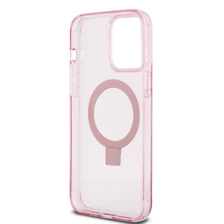 Apple iPhone 15 Pro Max Kılıf Guess Orjinal Lisanslı M-safe Şarj Özellikli Simli Arka Yüzey Ring Standlı Kapak