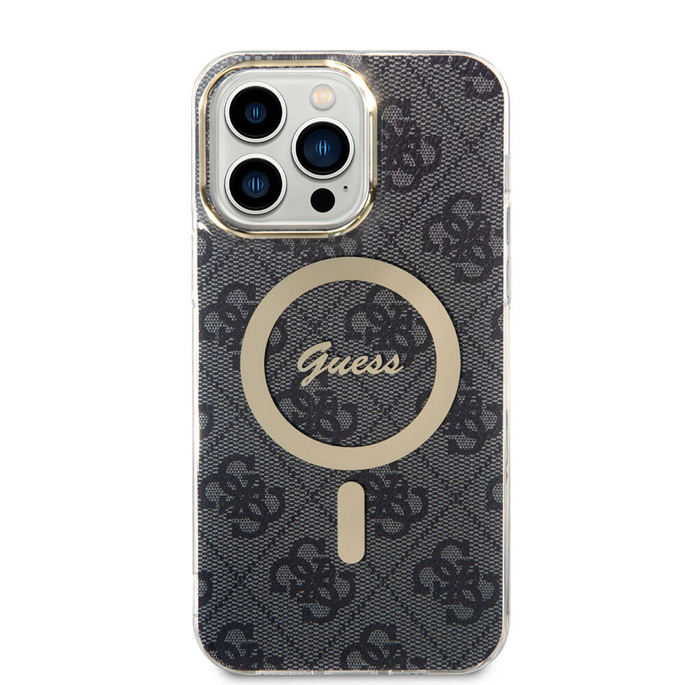 Apple iPhone 15 Pro Max Kılıf Guess Orjinal Lisanslı M-safe Şarj Özellikli Yazı Logolu 4G Desenli Kapak