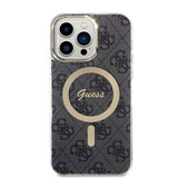 Apple iPhone 15 Pro Max Kılıf Guess Orjinal Lisanslı M-safe Şarj Özellikli Yazı Logolu 4G Desenli Kapak