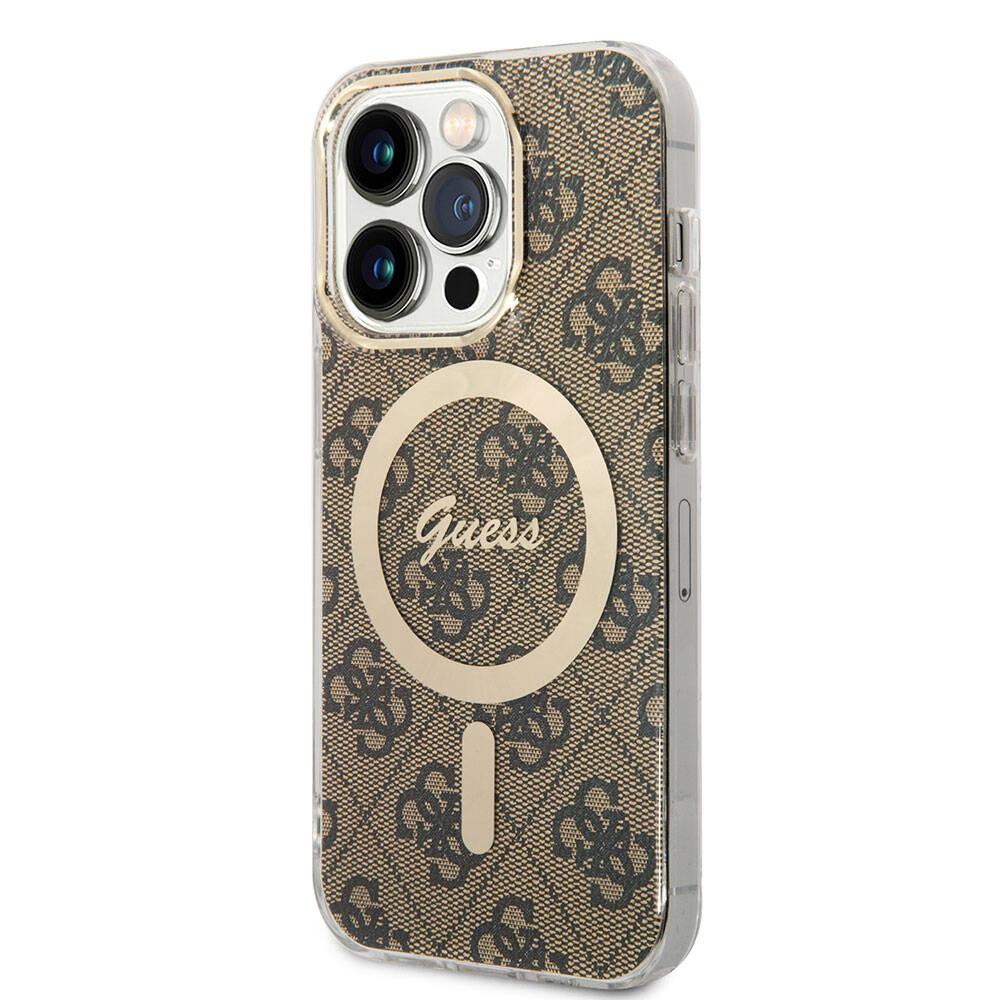Apple iPhone 15 Pro Max Kılıf Guess Orjinal Lisanslı M-safe Şarj Özellikli Yazı Logolu 4G Desenli Kapak