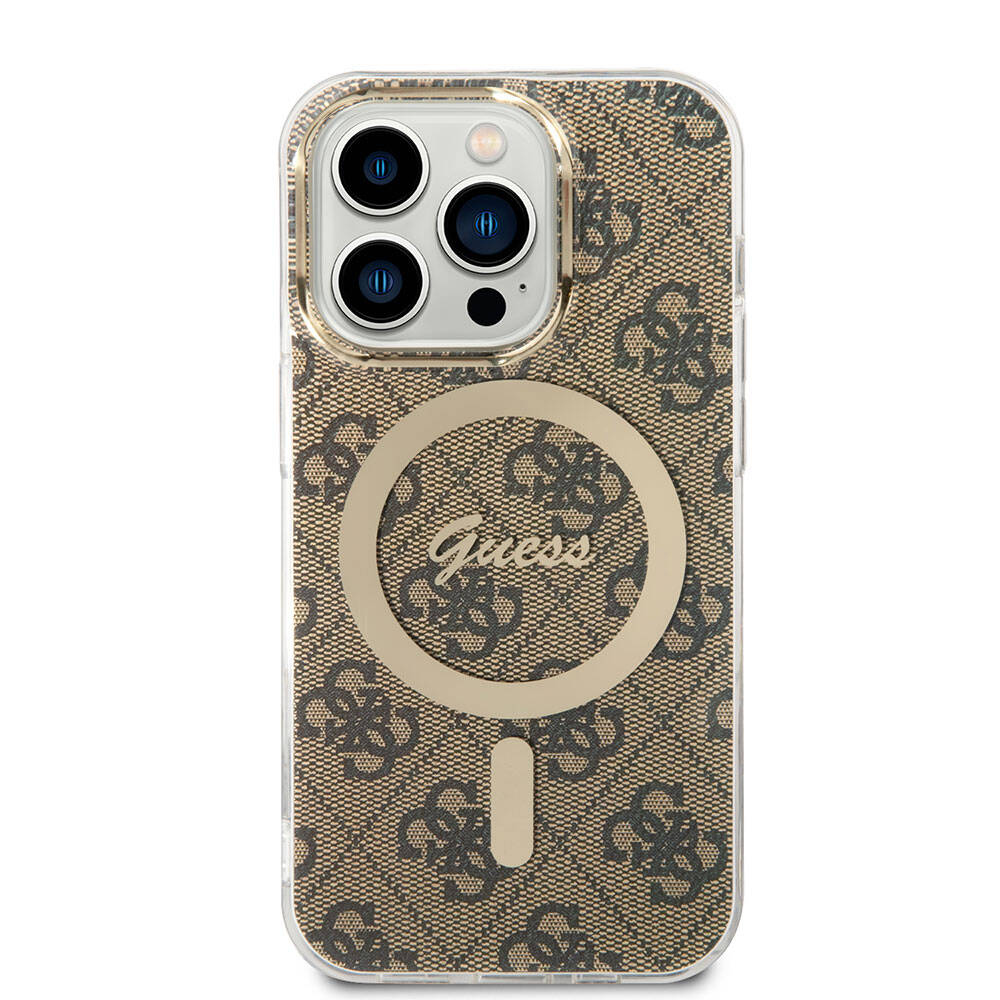 Apple iPhone 15 Pro Max Kılıf Guess Orjinal Lisanslı M-safe Şarj Özellikli Yazı Logolu 4G Desenli Kapak