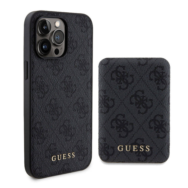 Apple iPhone 15 Pro Max Kılıf Guess Orjinal Lisanslı M-safe Şarj Özellikli Yazı Logolu 4G Desenli Kapak + Powerbank 5000mAh 2in1 Set