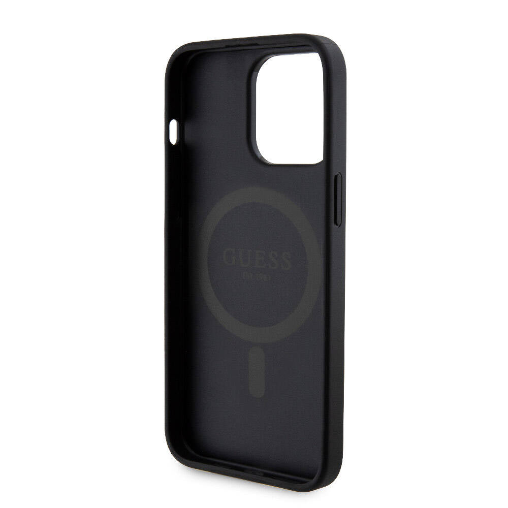 Apple iPhone 15 Pro Max Kılıf Guess Orjinal Lisanslı M-safe Şarj Özellikli Yazı Logolu 4G Desenli Kapak + Powerbank 5000mAh 2in1 Set