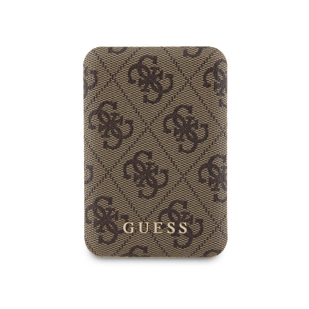 Apple iPhone 15 Pro Max Kılıf Guess Orjinal Lisanslı M-safe Şarj Özellikli Yazı Logolu 4G Desenli Kapak + Powerbank 5000mAh 2in1 Set