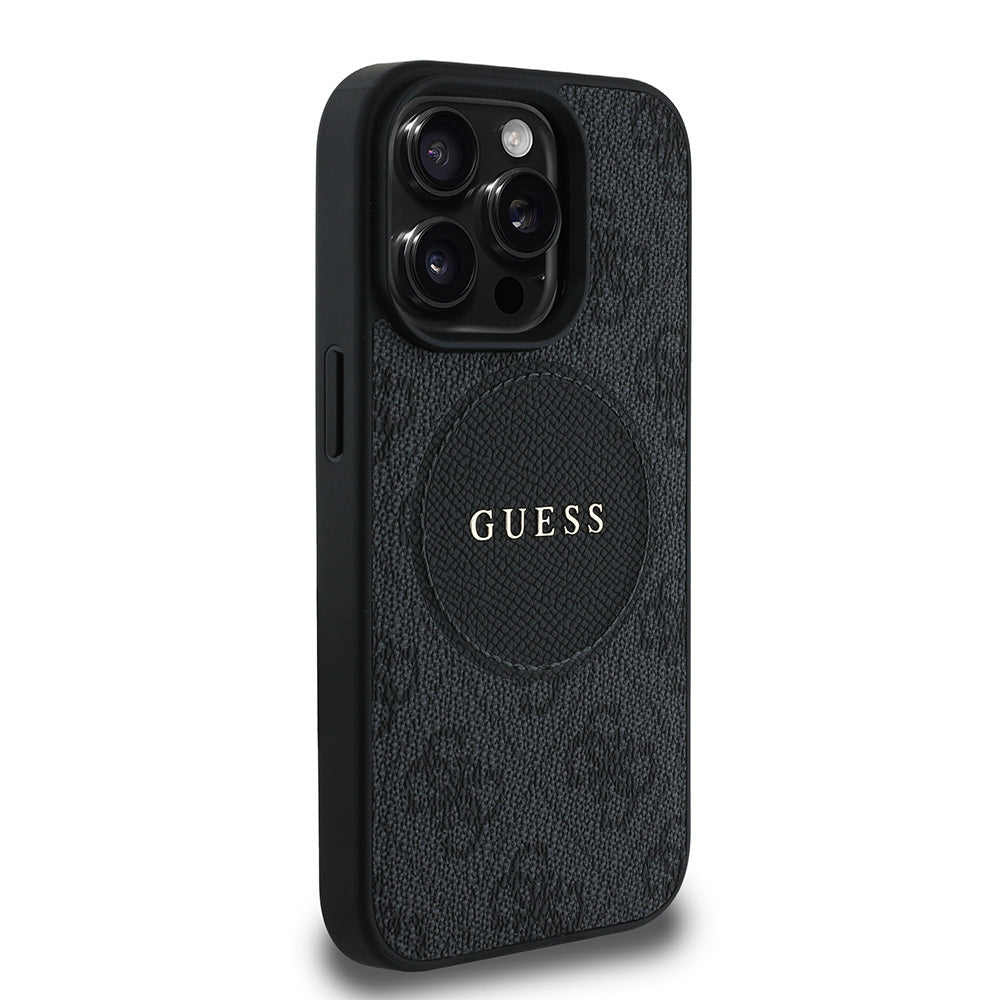 Apple iPhone 15 Pro Max Kılıf Guess Orjinal Lisanslı M-safe Şarj Özellikli Yazı Logolu Circle Classic Kapak