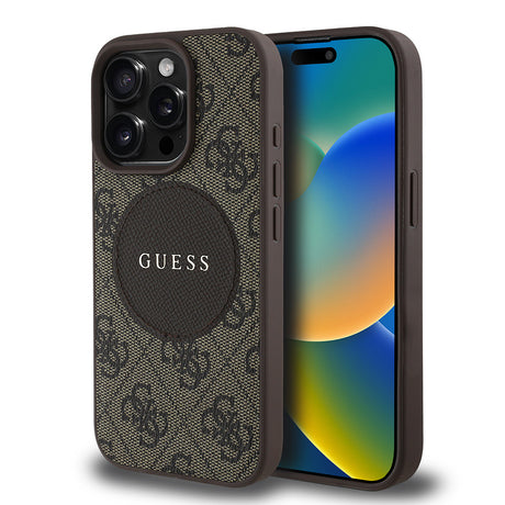 Apple iPhone 15 Pro Max Kılıf Guess Orjinal Lisanslı M-safe Şarj Özellikli Yazı Logolu Circle Classic Kapak