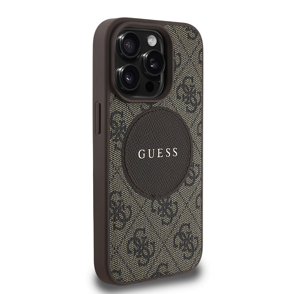 Apple iPhone 15 Pro Max Kılıf Guess Orjinal Lisanslı M-safe Şarj Özellikli Yazı Logolu Circle Classic Kapak