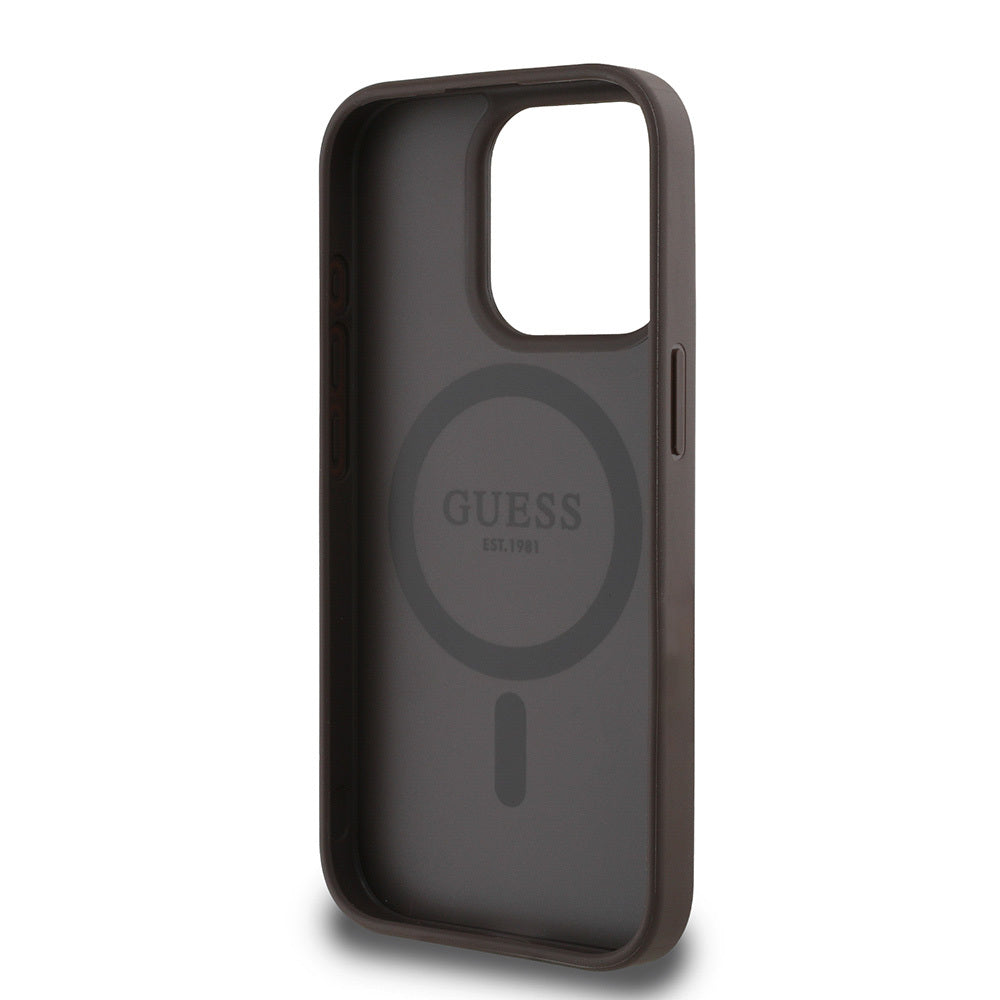 Apple iPhone 15 Pro Max Kılıf Guess Orjinal Lisanslı M-safe Şarj Özellikli Yazı Logolu Circle Classic Kapak