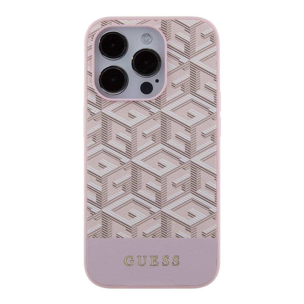 Apple iPhone 15 Pro Max Kılıf Guess Orjinal Lisanslı M-safe Şarj Özellikli Yazı Logolu GCube Desenli Kapak