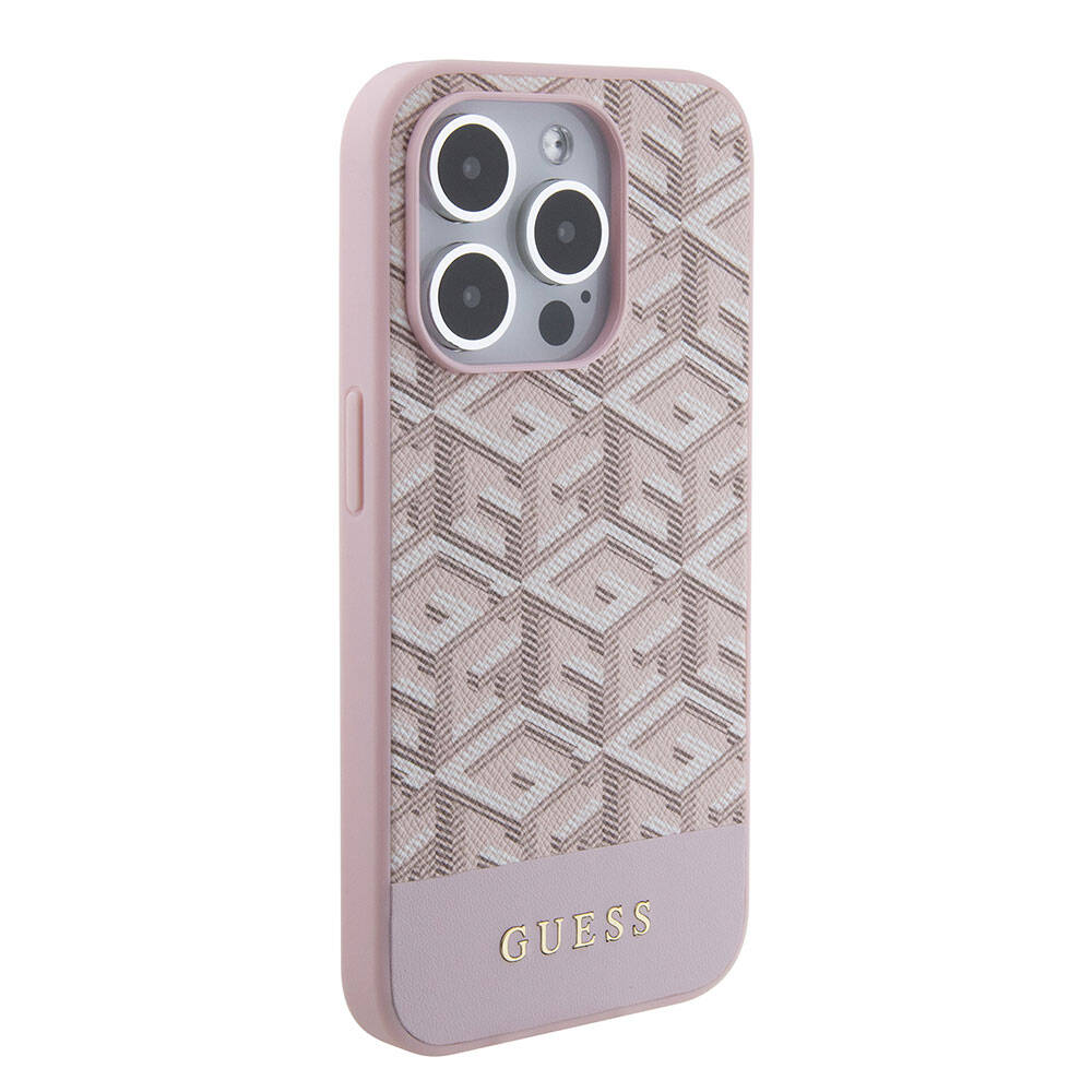 Apple iPhone 15 Pro Max Kılıf Guess Orjinal Lisanslı M-safe Şarj Özellikli Yazı Logolu GCube Desenli Kapak