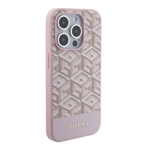 Apple iPhone 15 Pro Max Kılıf Guess Orjinal Lisanslı M-safe Şarj Özellikli Yazı Logolu GCube Desenli Kapak