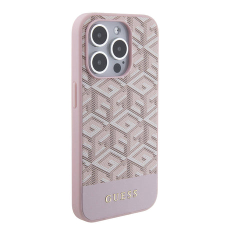 Apple iPhone 15 Pro Max Kılıf Guess Orjinal Lisanslı M-safe Şarj Özellikli Yazı Logolu GCube Desenli Kapak
