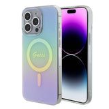 Apple iPhone 15 Pro Max Kılıf Guess Orjinal Lisanslı M-safe Şarj Özellikli Yazı Logolu Iridescent Kapak