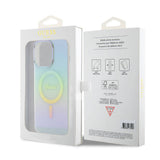 Apple iPhone 15 Pro Max Kılıf Guess Orjinal Lisanslı M-safe Şarj Özellikli Yazı Logolu Iridescent Kapak