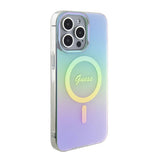 Apple iPhone 15 Pro Max Kılıf Guess Orjinal Lisanslı M-safe Şarj Özellikli Yazı Logolu Iridescent Kapak