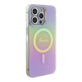 Apple iPhone 15 Pro Max Kılıf Guess Orjinal Lisanslı M-safe Şarj Özellikli Yazı Logolu Iridescent Kapak