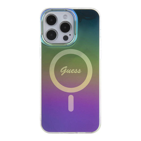 Apple iPhone 15 Pro Max Kılıf Guess Orjinal Lisanslı M-safe Şarj Özellikli Yazı Logolu Iridescent Kapak