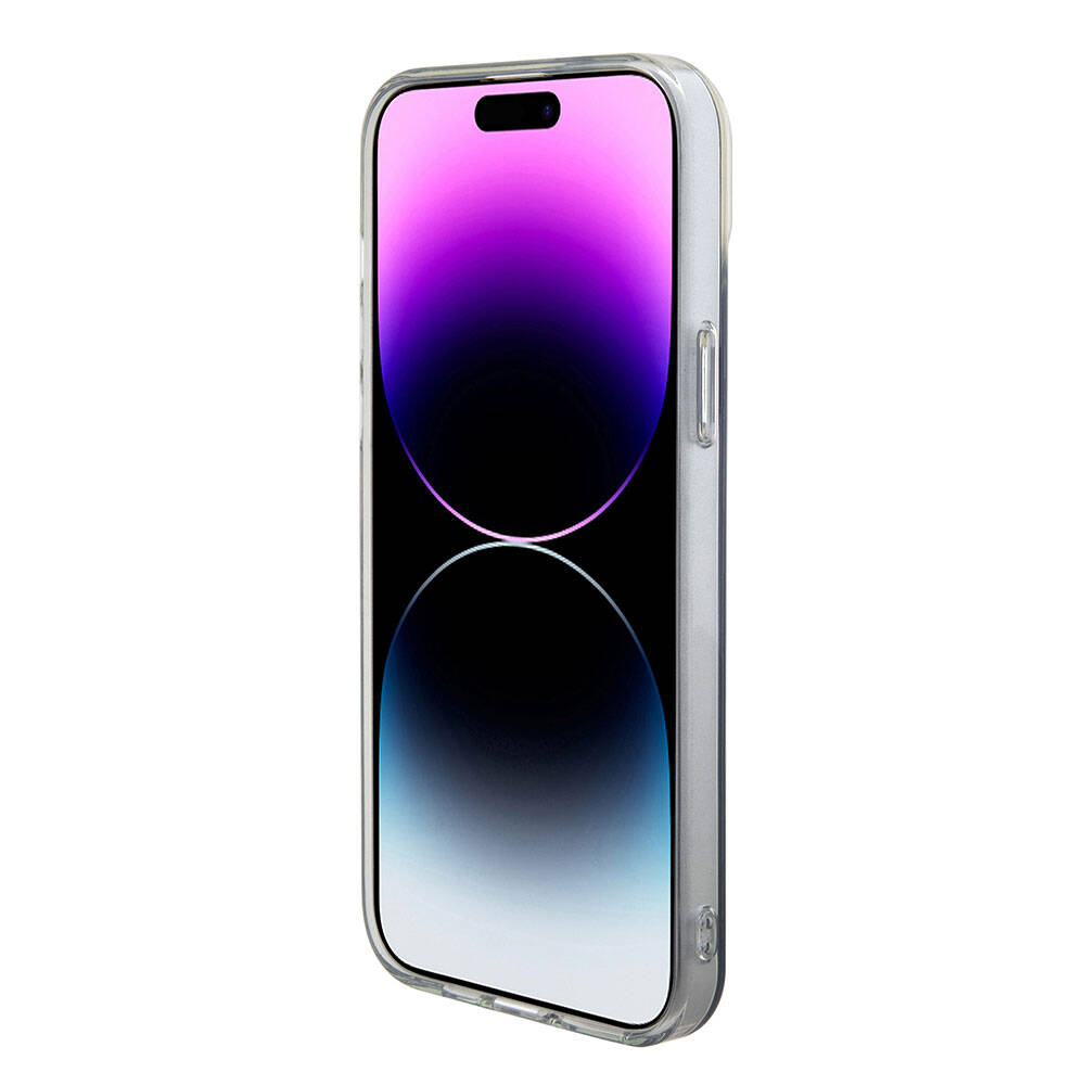 Apple iPhone 15 Pro Max Kılıf Guess Orjinal Lisanslı M-safe Şarj Özellikli Yazı Logolu Iridescent Kapak