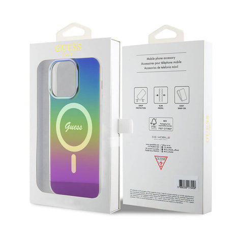 Apple iPhone 15 Pro Max Kılıf Guess Orjinal Lisanslı M-safe Şarj Özellikli Yazı Logolu Iridescent Kapak