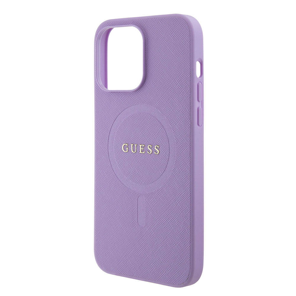 Apple iPhone 15 Pro Max Kılıf Guess Orjinal Lisanslı M-safe Şarj Özellikli Yazı Logolu Saffiano Kapak