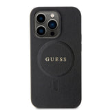 Apple iPhone 15 Pro Max Kılıf Guess Orjinal Lisanslı M-safe Şarj Özellikli Yazı Logolu Saffiano Kapak