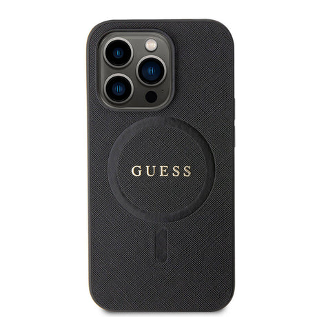 Apple iPhone 15 Pro Max Kılıf Guess Orjinal Lisanslı M-safe Şarj Özellikli Yazı Logolu Saffiano Kapak