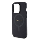 Apple iPhone 15 Pro Max Kılıf Guess Orjinal Lisanslı M-safe Şarj Özellikli Yazı Logolu Saffiano Kapak