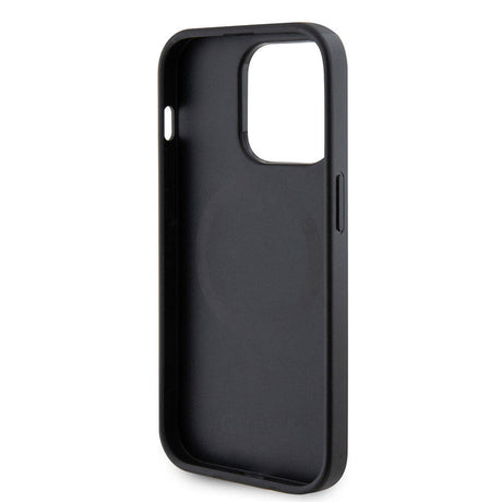 Apple iPhone 15 Pro Max Kılıf Guess Orjinal Lisanslı M-safe Şarj Özellikli Yazı Logolu Saffiano Kapak