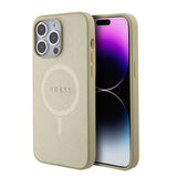 Apple iPhone 15 Pro Max Kılıf Guess Orjinal Lisanslı M-safe Şarj Özellikli Yazı Logolu Saffiano Kapak