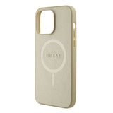 Apple iPhone 15 Pro Max Kılıf Guess Orjinal Lisanslı M-safe Şarj Özellikli Yazı Logolu Saffiano Kapak