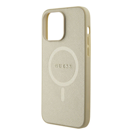 Apple iPhone 15 Pro Max Kılıf Guess Orjinal Lisanslı M-safe Şarj Özellikli Yazı Logolu Saffiano Kapak