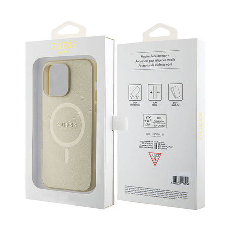 Apple iPhone 15 Pro Max Kılıf Guess Orjinal Lisanslı M-safe Şarj Özellikli Yazı Logolu Saffiano Kapak