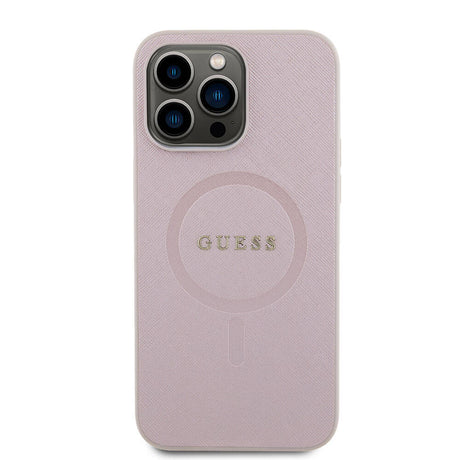 Apple iPhone 15 Pro Max Kılıf Guess Orjinal Lisanslı M-safe Şarj Özellikli Yazı Logolu Saffiano Kapak